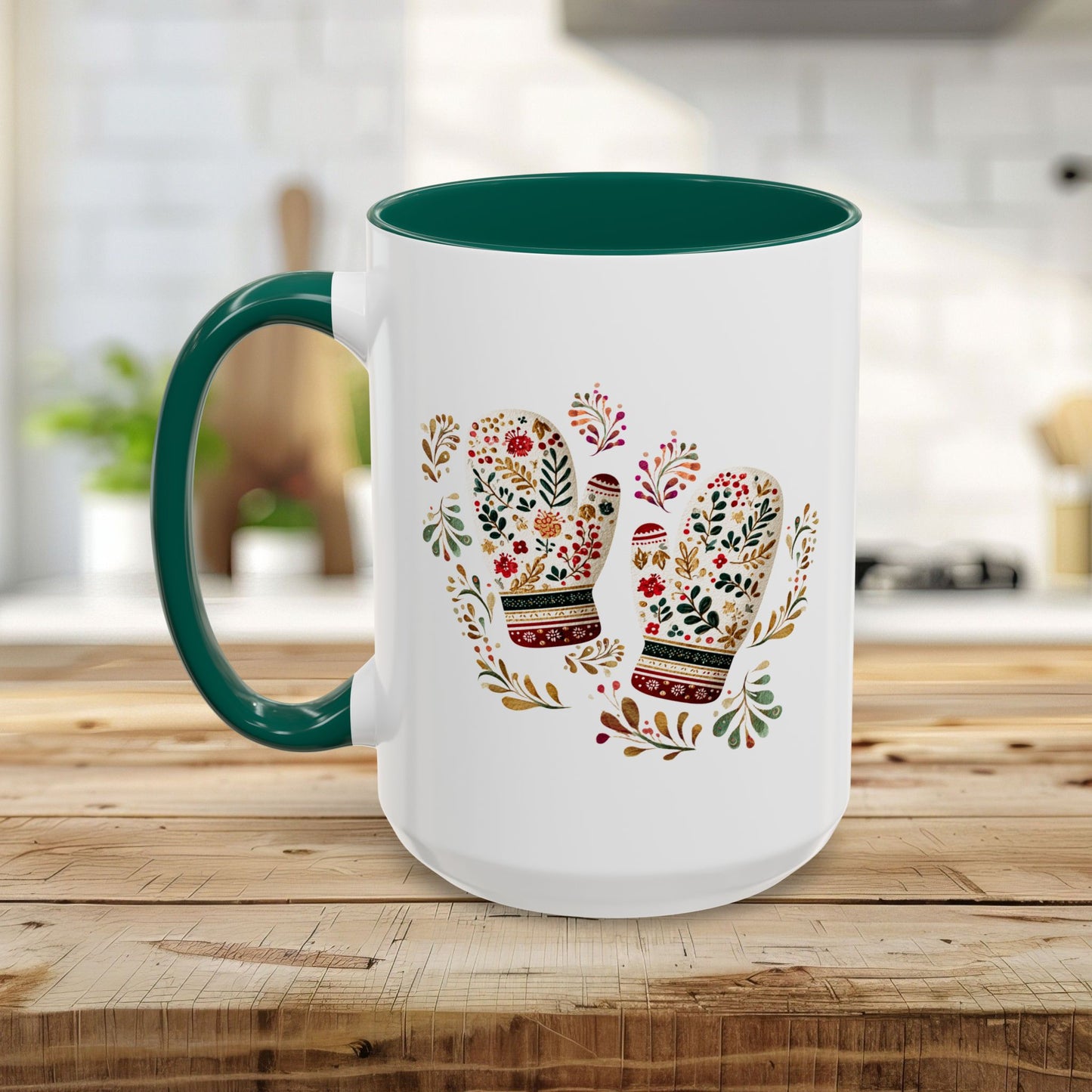Folk Art Colorful Winter Mittens Mug (11oz & 15oz)