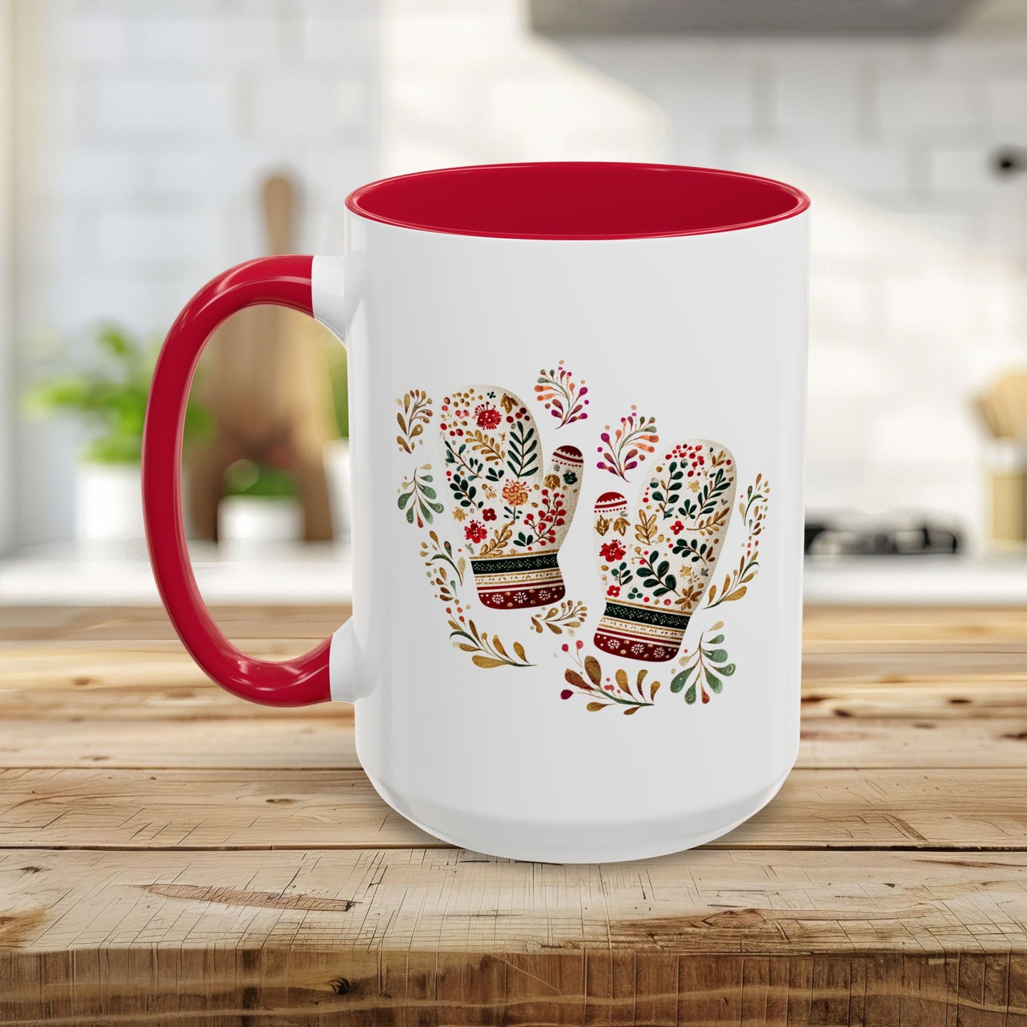 Folk Art Colorful Winter Mittens Mug (11oz & 15oz)