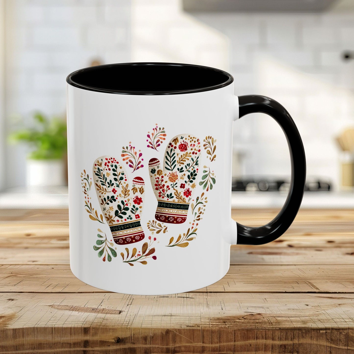 Folk Art Colorful Winter Mittens Mug (11oz & 15oz)