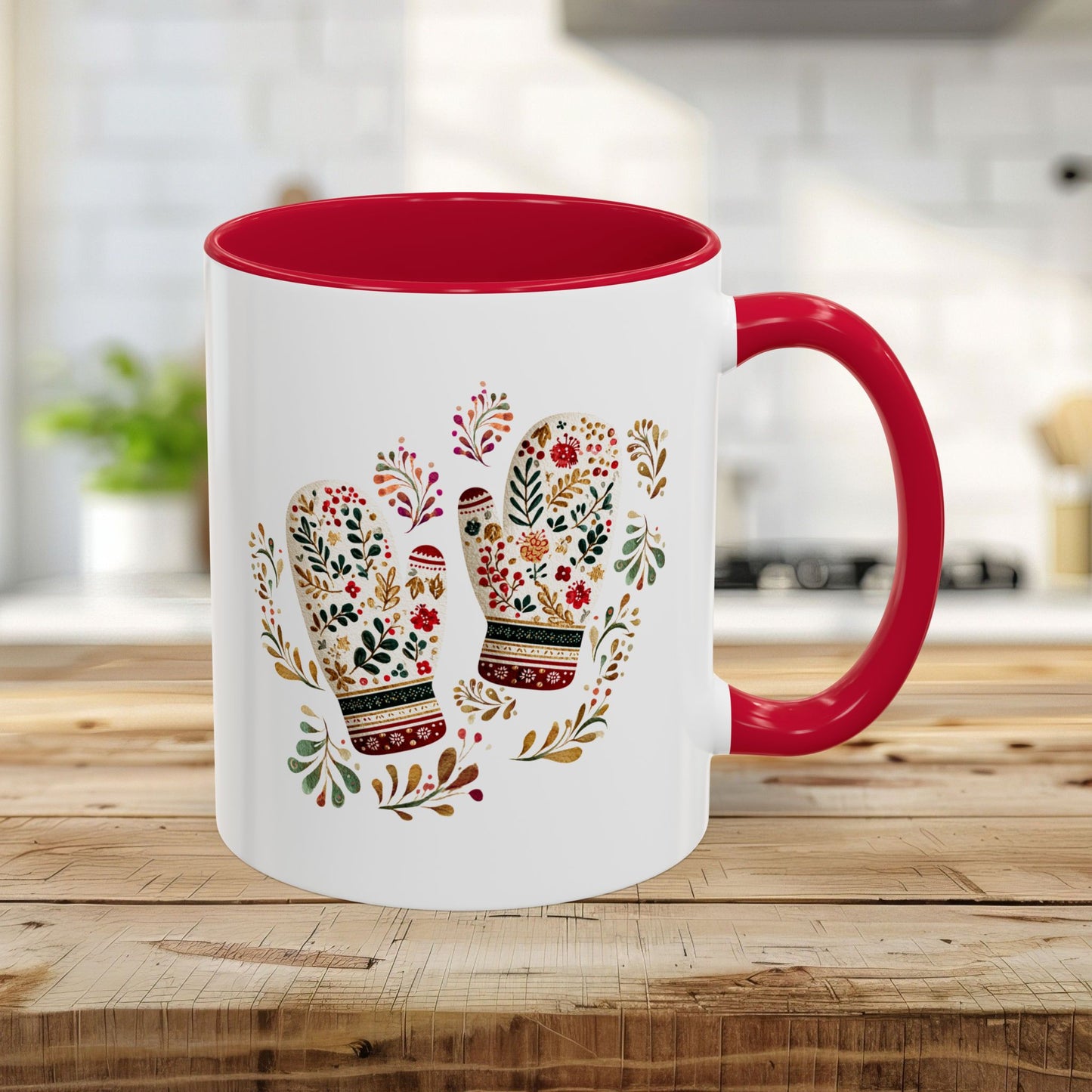 Folk Art Colorful Winter Mittens Mug (11oz & 15oz)