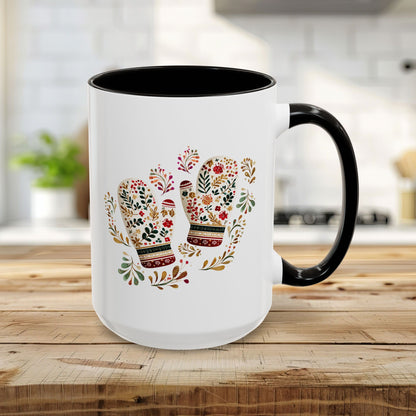 Folk Art Colorful Winter Mittens Mug (11oz & 15oz)