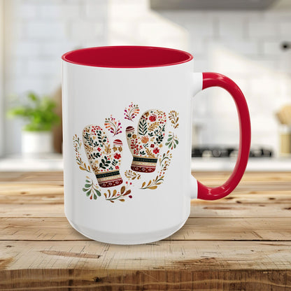 Folk Art Colorful Winter Mittens Mug (11oz & 15oz)