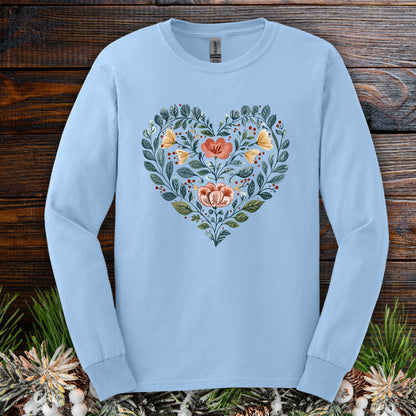 Folk Art Floral Valentine's Heart Long Sleeve Tee