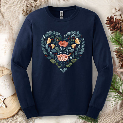 Folk Art Floral Valentine's Heart Long Sleeve Tee