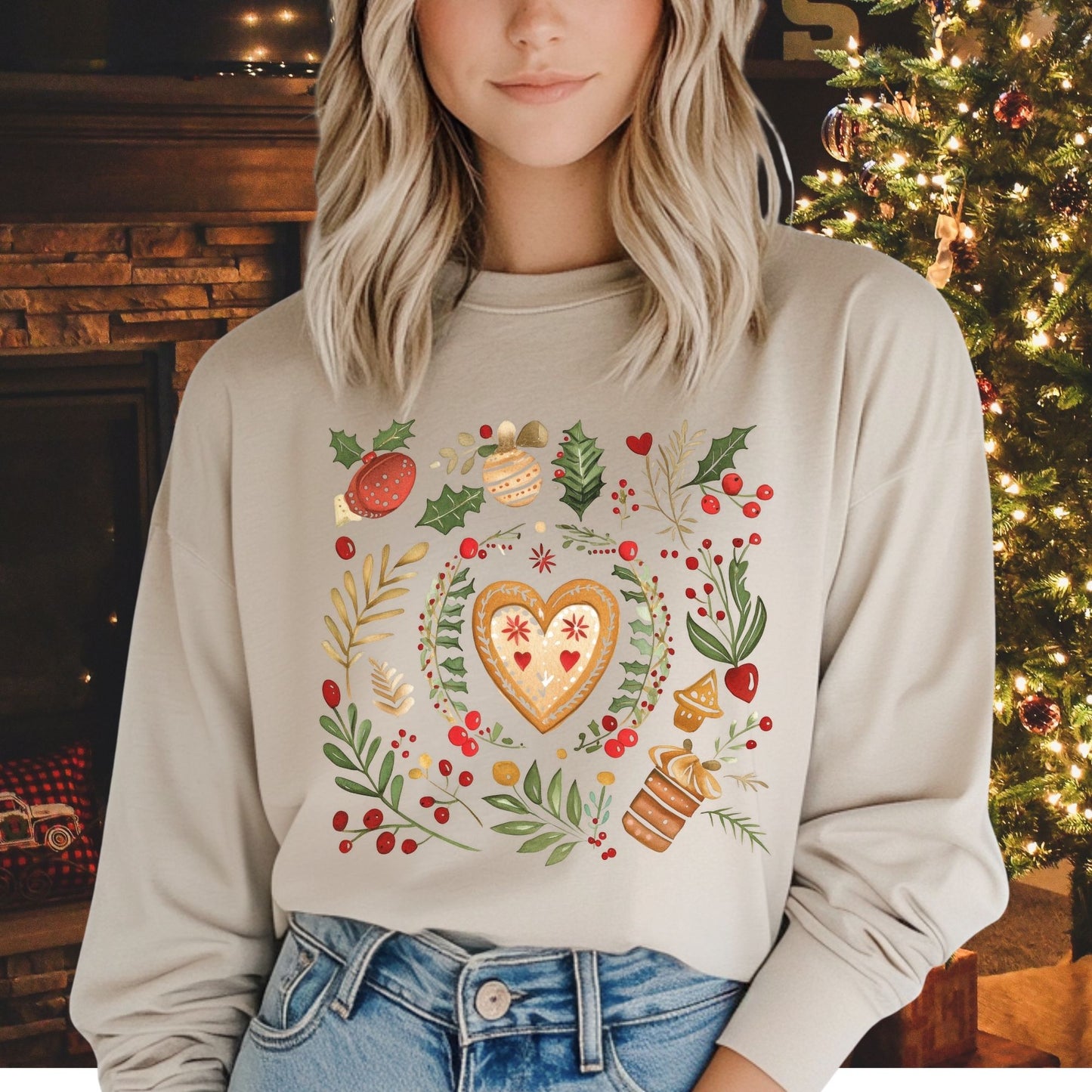Folk Art Gingerbread Heart Long Sleeve Tee