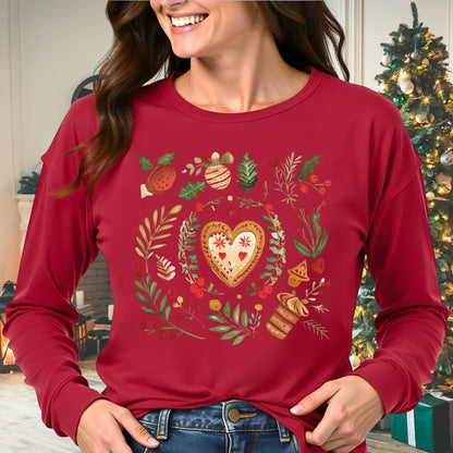 Folk Art Gingerbread Heart Long Sleeve Tee