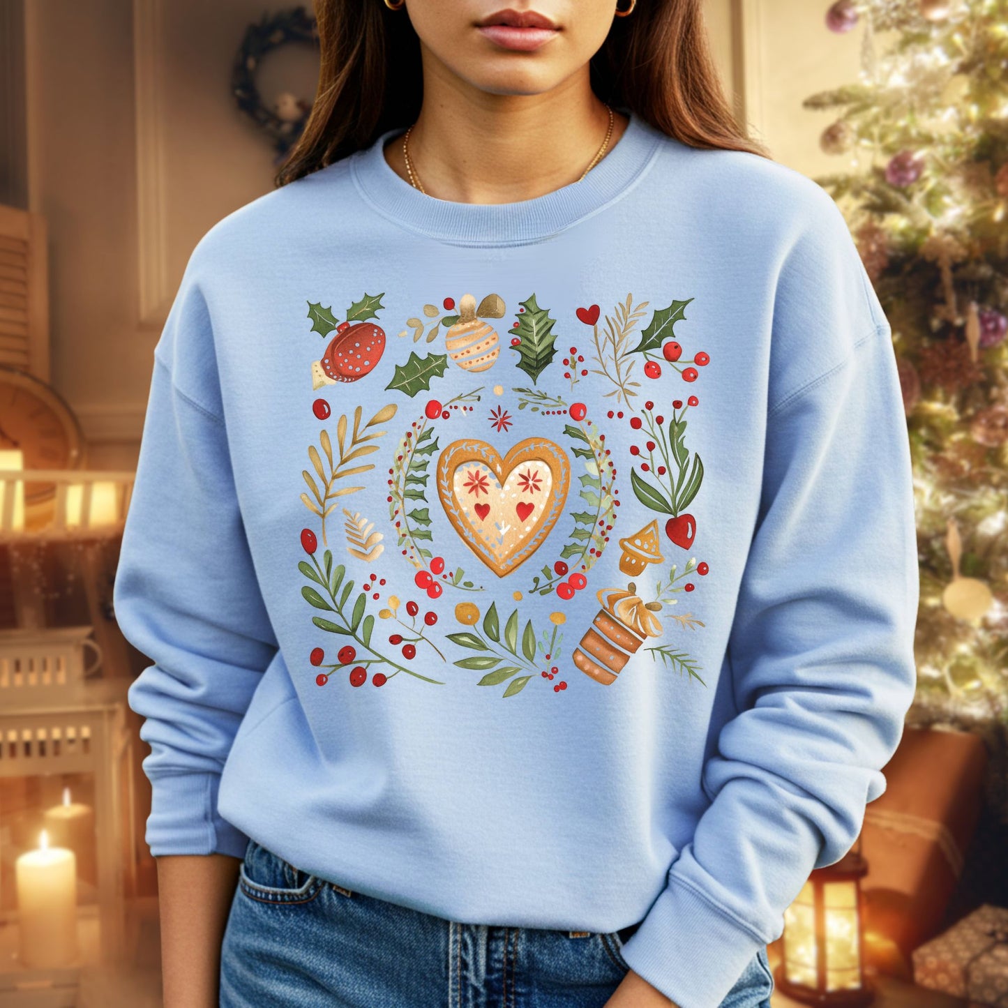 Folk Art Gingerbread Hearts Sweatshirt