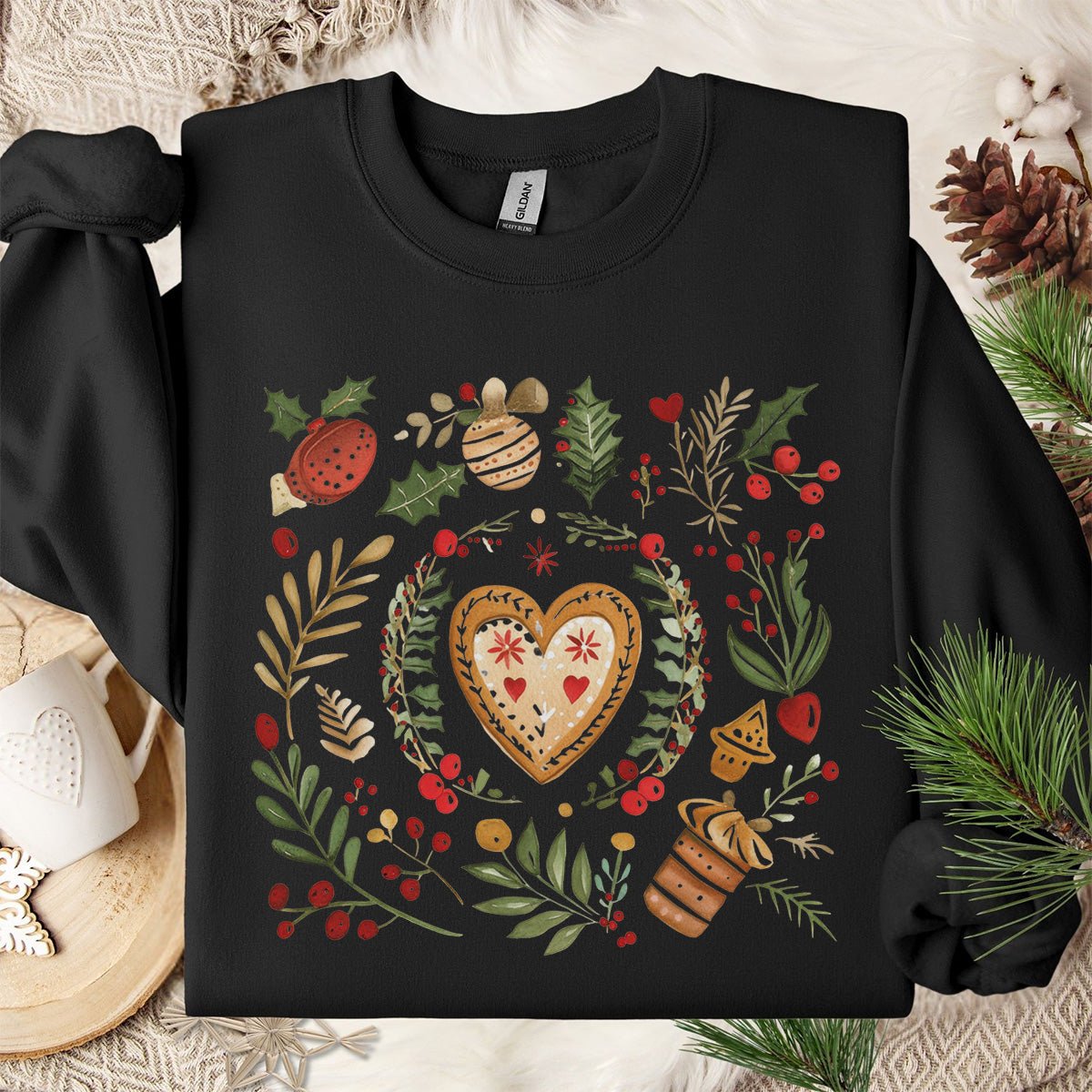 Folk Art Gingerbread Hearts Sweatshirt