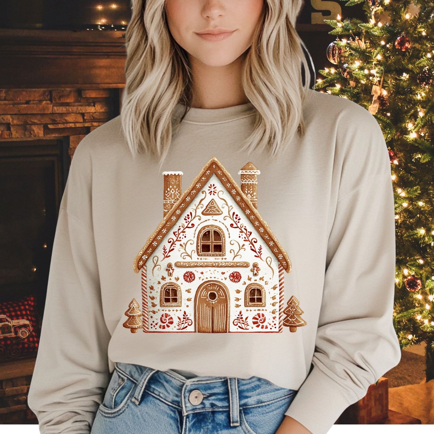 Folk Art Gingerbread House Long Sleeve Tee