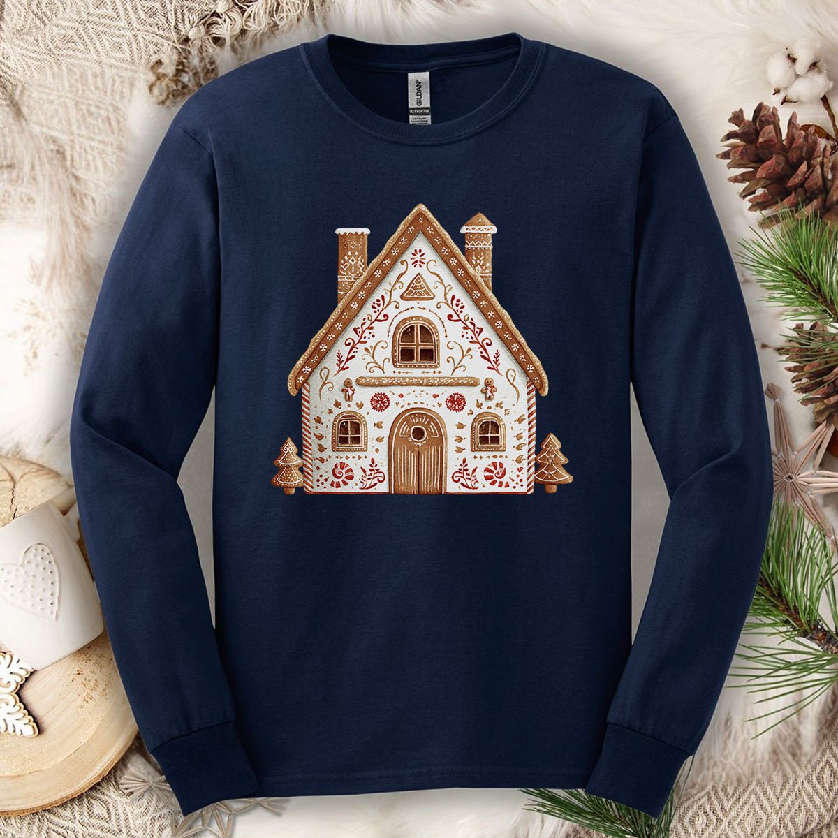 Folk Art Gingerbread House Long Sleeve Tee
