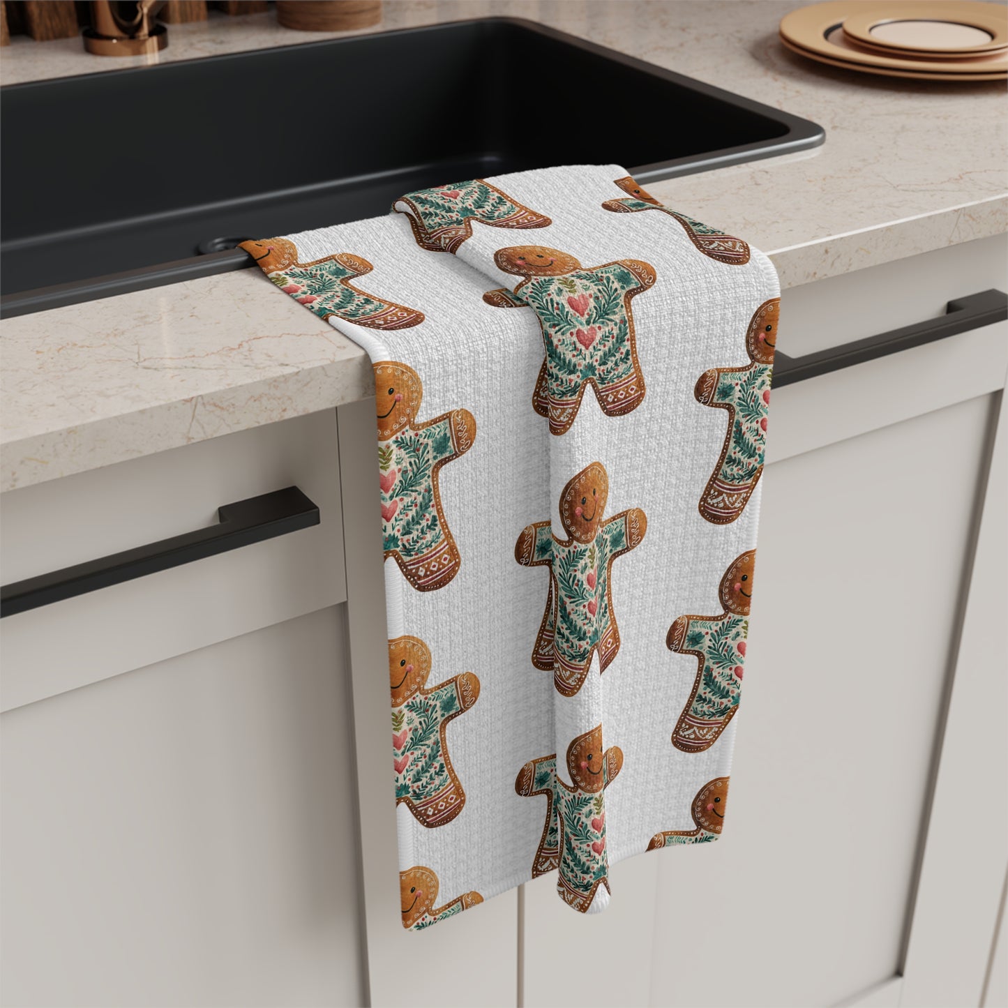 Folk Art Gingerbread Man Microfiber Tea Towel