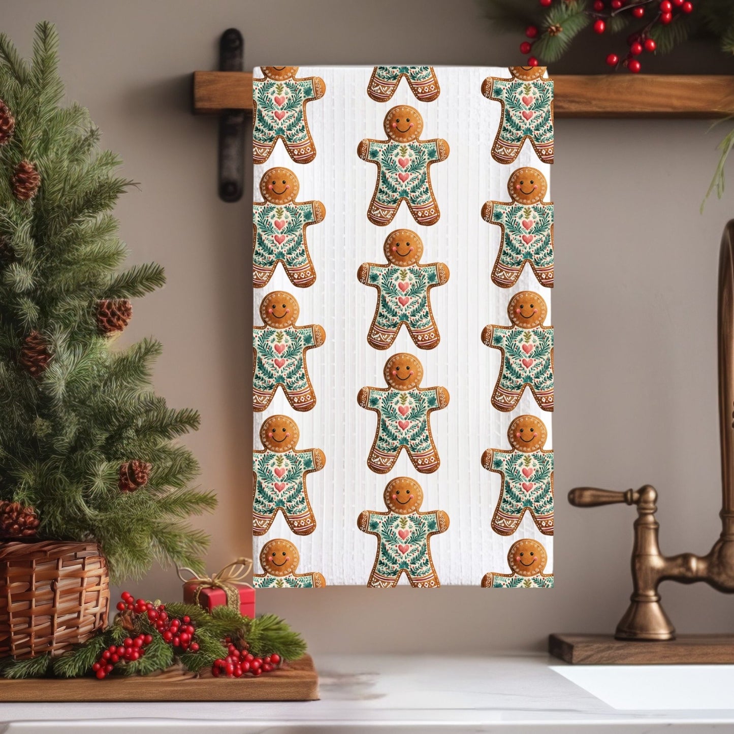 Folk Art Gingerbread Man Microfiber Tea Towel