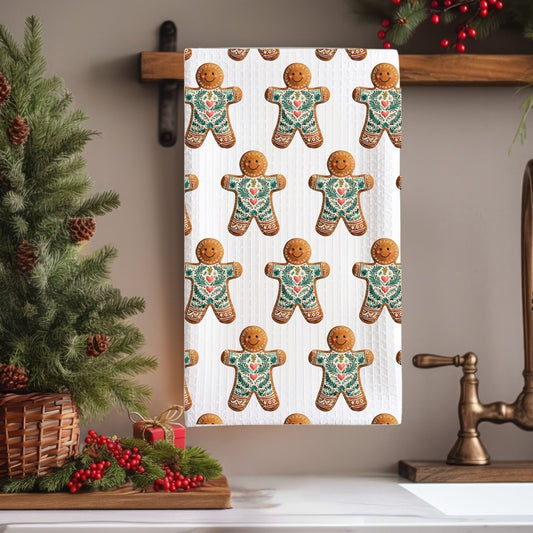 Folk Art Gingerbread Man Microfiber Tea Towel