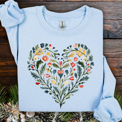 Folk Art Green & Red Rose Heart Sweatshirt