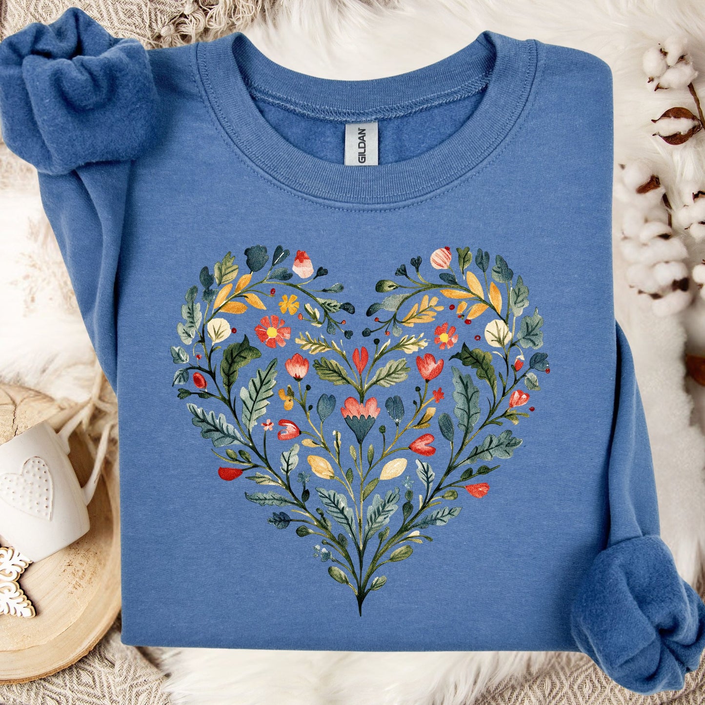 Folk Art Green & Red Rose Heart Sweatshirt