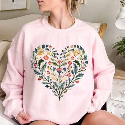Folk Art Green & Red Rose Heart Sweatshirt