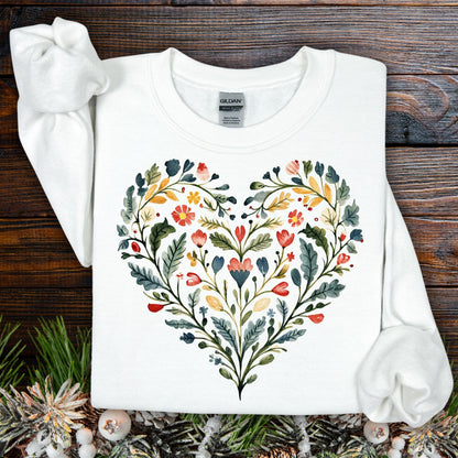 Folk Art Green & Red Rose Heart Sweatshirt