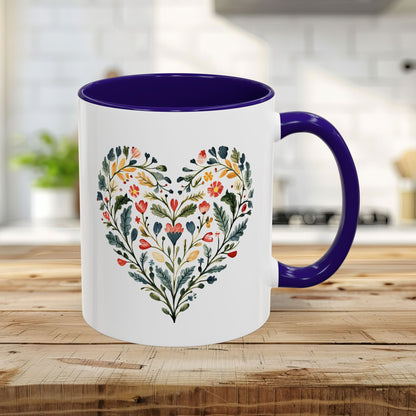 Folk Art Green and Red Rose Heart Mug (11/15oz)