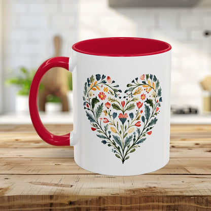 Folk Art Green and Red Rose Heart Mug (11/15oz)