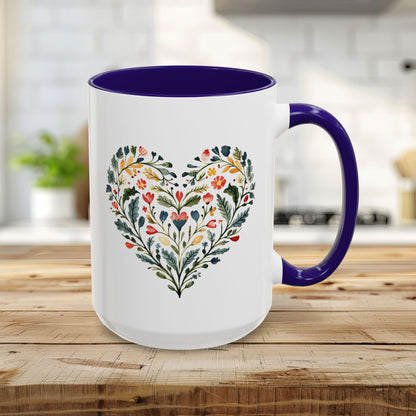 Folk Art Green and Red Rose Heart Mug (11/15oz)
