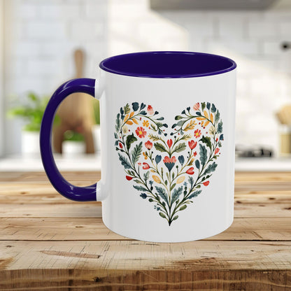 Folk Art Green and Red Rose Heart Mug (11/15oz)