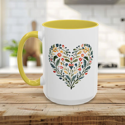 Folk Art Green and Red Rose Heart Mug (11/15oz)