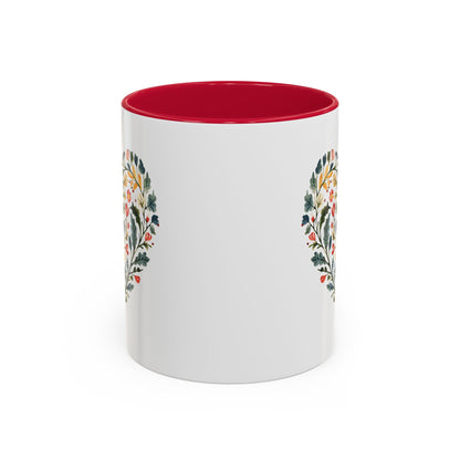 Folk Art Green and Red Rose Heart Mug (11/15oz)