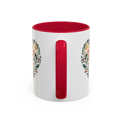 Folk Art Green and Red Rose Heart Mug (11/15oz)