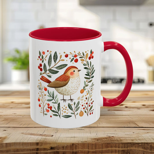 Folk Art Holiday Sparrow & Berries Mug (11/15oz)