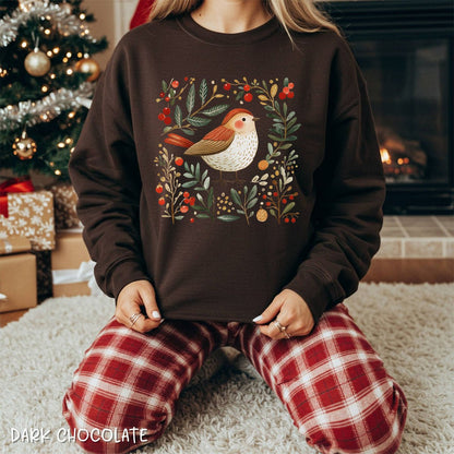 Folk Art Holiday Sparrow & Berries Sweatshirt