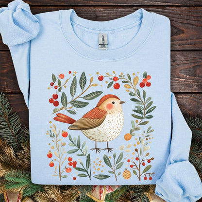 Folk Art Holiday Sparrow & Berries Sweatshirt