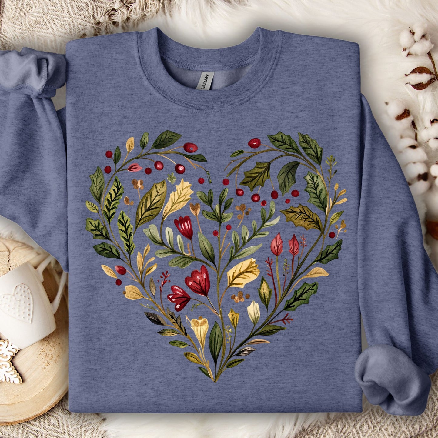 Folk Art Holly Berry and Rose Watercolor Sweatshirt