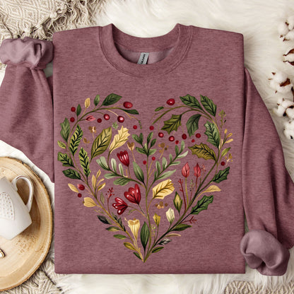 Folk Art Holly Berry and Rose Watercolor Sweatshirt