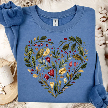 Folk Art Holly Berry and Rose Watercolor Sweatshirt