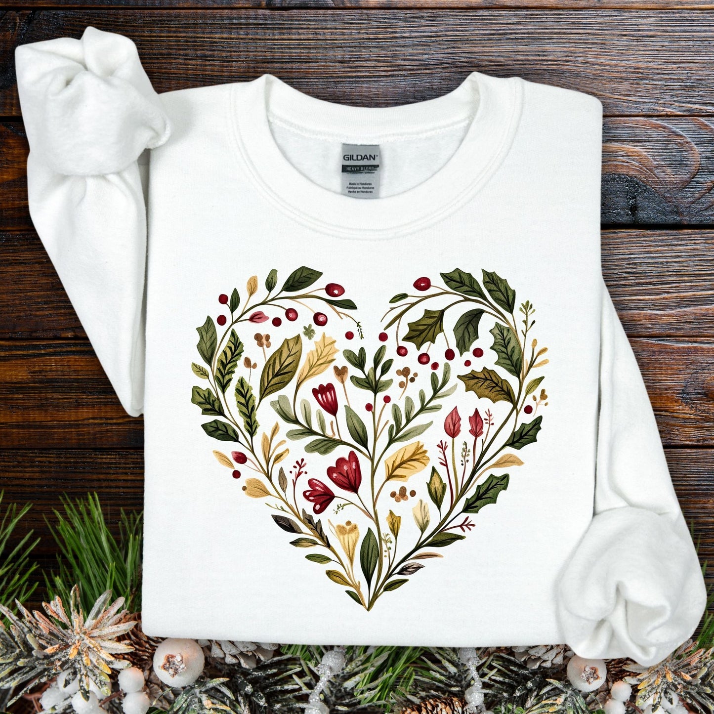 Folk Art Holly Berry and Rose Watercolor Sweatshirt