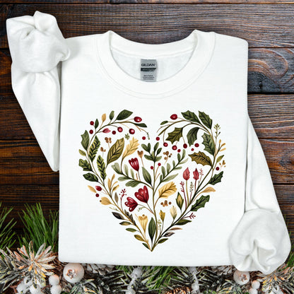 Folk Art Holly Berry and Rose Watercolor Sweatshirt