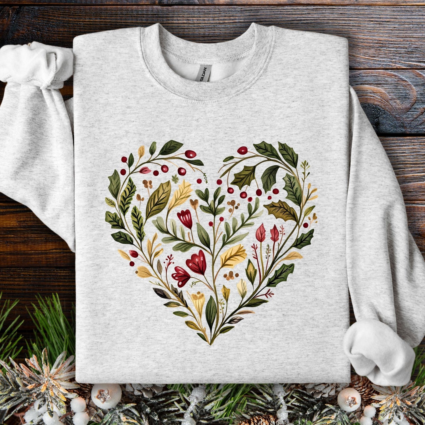 Folk Art Holly Berry and Rose Watercolor Sweatshirt