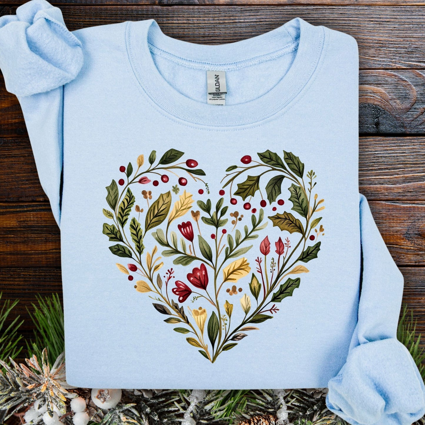 Folk Art Holly Berry and Rose Watercolor Sweatshirt