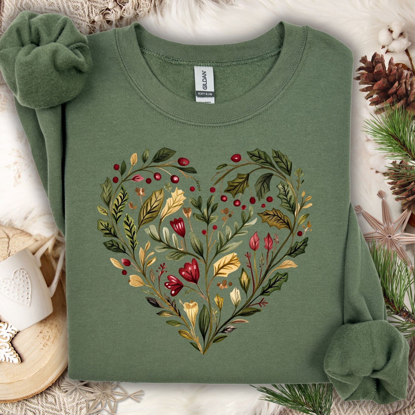 Folk Art Holly Berry and Rose Watercolor Sweatshirt