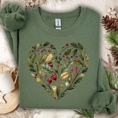 Folk Art Holly Berry and Rose Watercolor Sweatshirt
