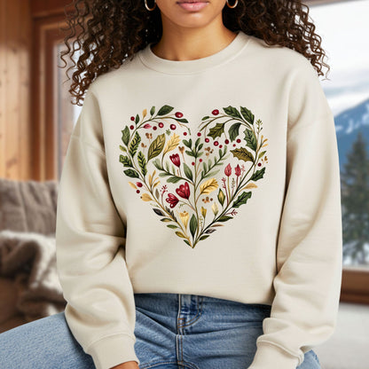 Folk Art Holly Berry and Rose Watercolor Sweatshirt