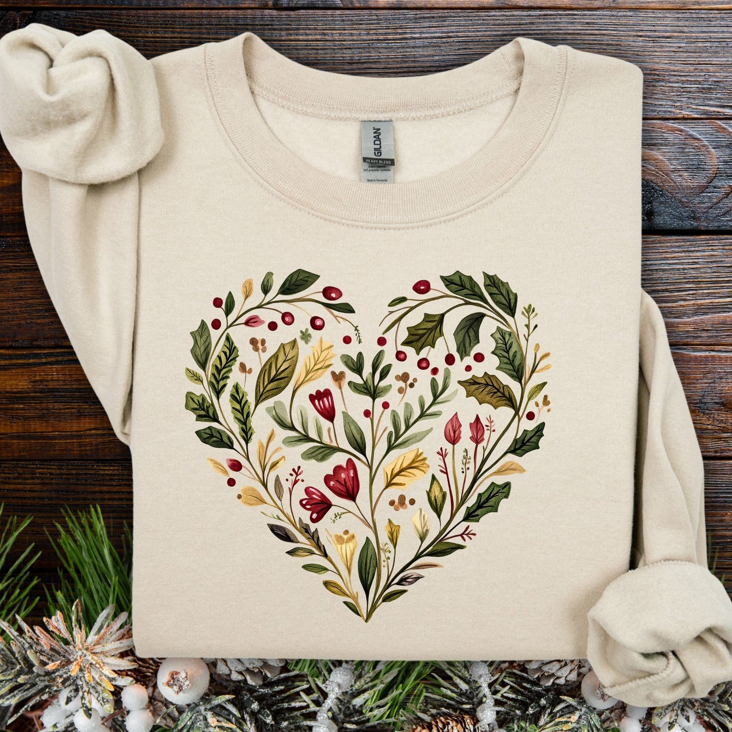 Folk Art Holly Berry and Rose Watercolor Sweatshirt