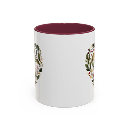 Folk Art Holly Berry and Rose Winter Heart Mug (11/15oz)