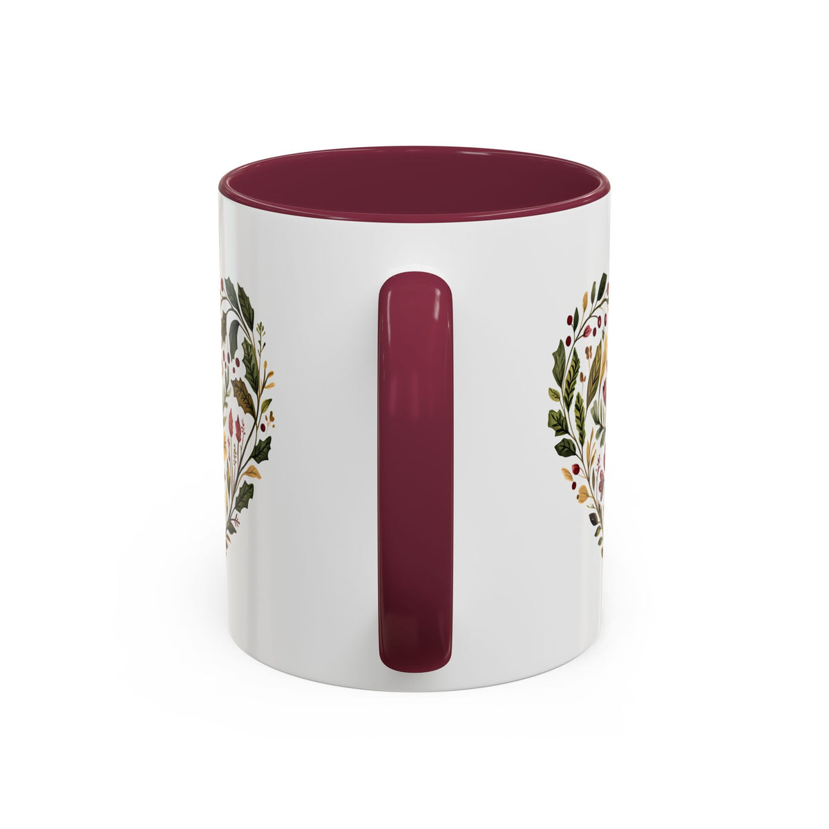 Folk Art Holly Berry and Rose Winter Heart Mug (11/15oz)