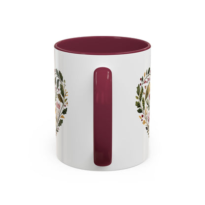 Folk Art Holly Berry and Rose Winter Heart Mug (11/15oz)
