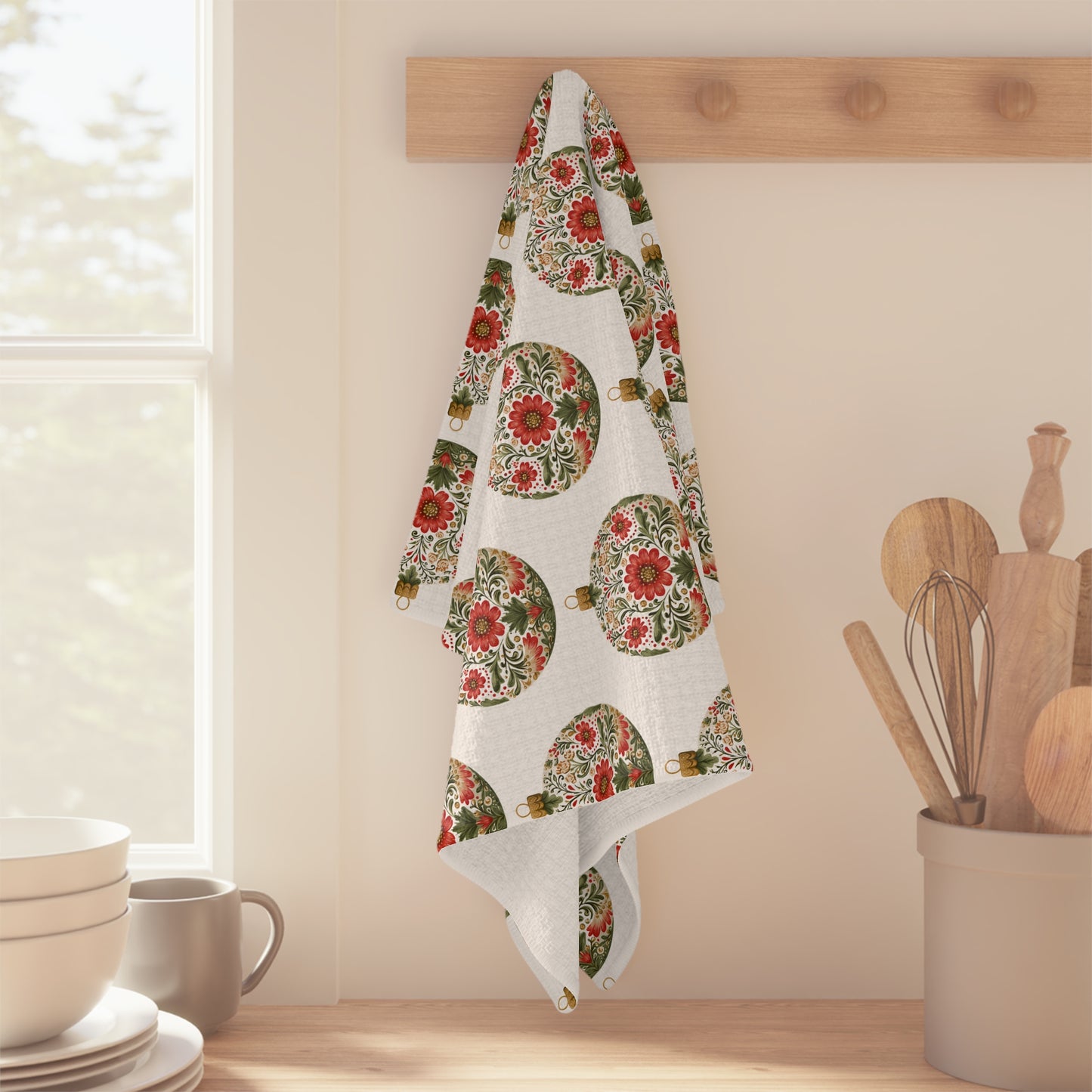 Folk Art Ornament Microfiber Tea Towel