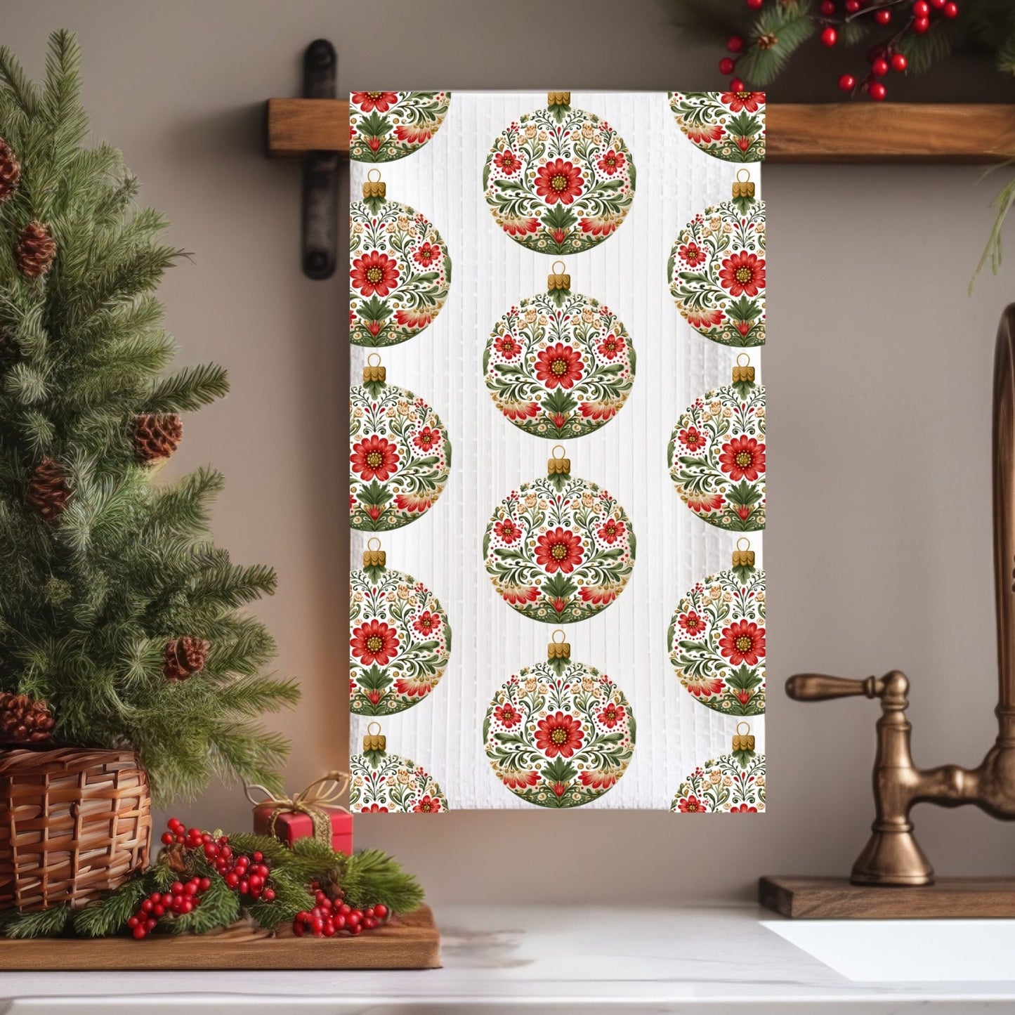 Folk Art Ornament Microfiber Tea Towel