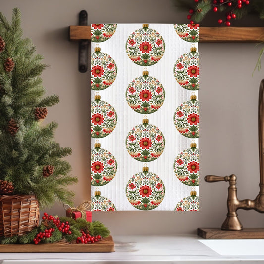 Folk Art Ornament Microfiber Tea Towel