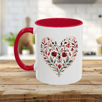 Folk Art Red Floral Valentine's Heart Mug (11/15oz)
