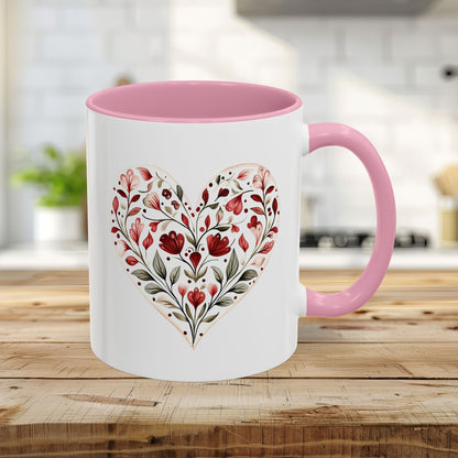 Folk Art Red Floral Valentine's Heart Mug (11/15oz)